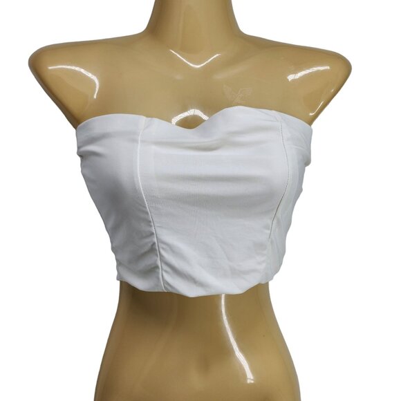 NWT PrettyLittleThing Helsa‎ Cream Slinky Bandeau Crop Top Women's Size 4 NEW - Picture 11 of 13